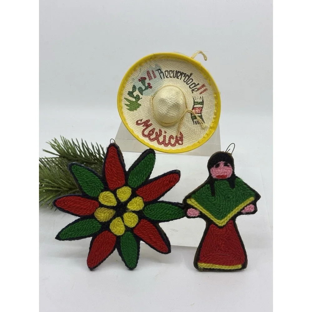 Vintage Huichol Mexican Yarn Folk Art Christmas  Ornaments 3